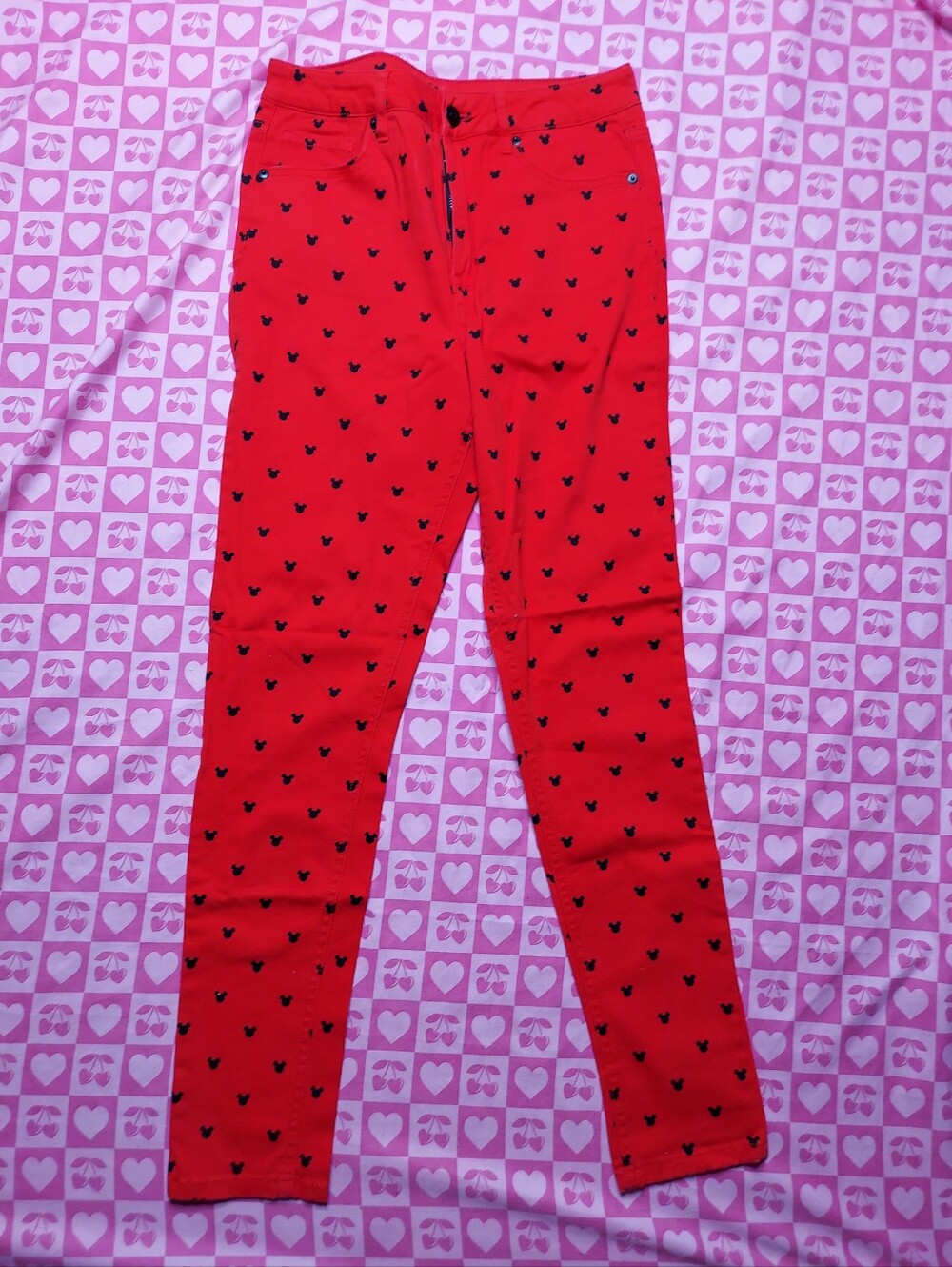 Disney Mickey Mouse Pants Red & Black Skinny Jeans